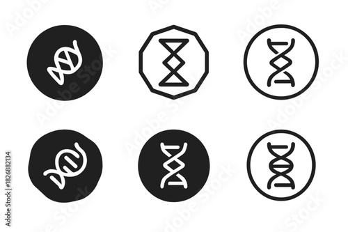 Cell Regeneration Icons. life extension through cellular regeneration. Icon set. Set Logo of life extension through cellular regeneration: DNA strand within
