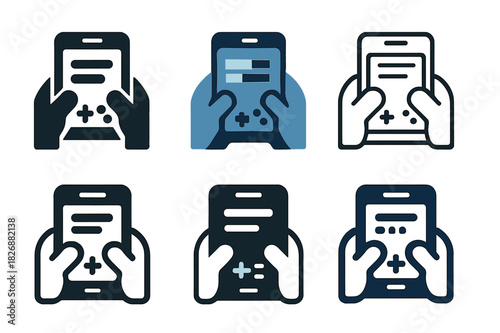 Mobile Gaming Logos. Playing a mobile game on the go. Icon set. Set Logo of mobile gaming: mobile screen with progress bars. harmonious logo variations of the