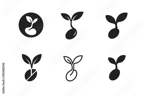 Seed Logo Variations. seeds. Icon set. Set Logo of seeds: growing plant from seed. harmonious logo variations of the same emblematic concept, each with