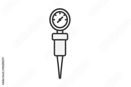 Minimalist line drawing of a pressure gauge or dial indicator for measurement