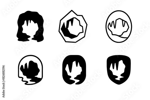 Underwater Cave Icons. underwater caves. Icon set. Set Logo of underwater caves: stalactites and deep shadows. harmonious logo variations of the same