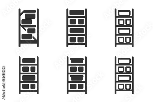 Home Organization Icons. Unique home organization systems. Icon set. Set Logo of Unique home organization systems: vertical pantry organizer. harmonious logo