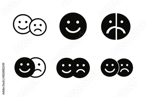 Emotional Expression Icons. emotional expression. Icon set. Set Logo of emotional expression: smiling and frowning face icons. harmonious logo variations of