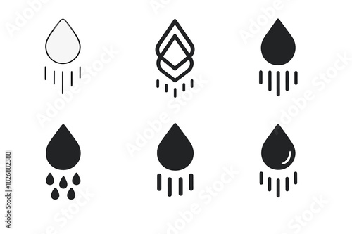 Rain Emblem Variations. Rain. Icon set. Set Logo of rain: abstract droplet flow. harmonious logo variations of the same emblematic concept, each with different
