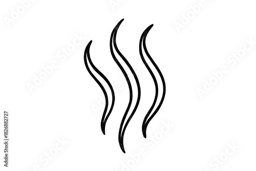 Minimalist black and white graphic symbol depicting rising steam or hot vapor lines