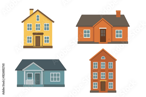 Colorful assortment of residential buildings including detached houses and townhouses