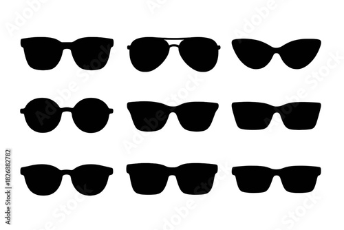 Set of various fashionable eyewear shapes and classic sunglass silhouettes