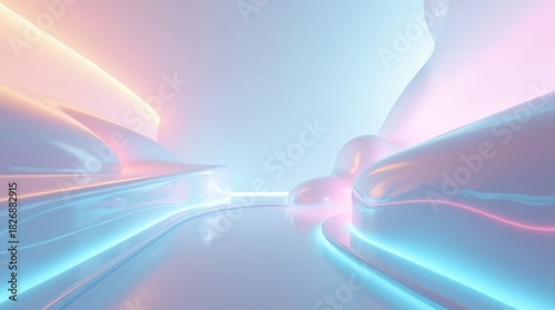 Smooth iridescent forms with neon glow abstract background