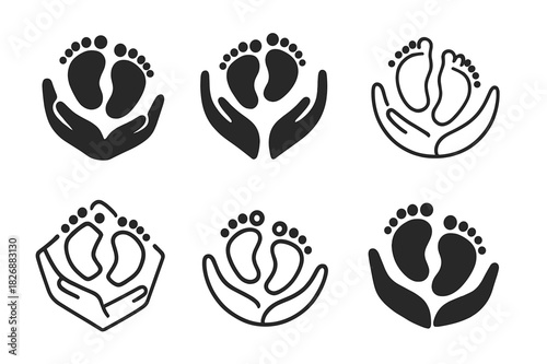 Childbirth Logo Variations. childbirth. Icon set. Set Logo of childbirth: baby feet. harmonious logo variations of the same emblematic concept, each with