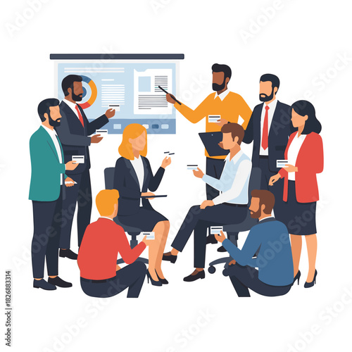 Group of diverse business people attending a presentation and exchanging information at a meeting
