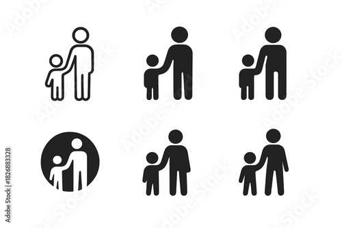 Parent-Child Bonding Logos. parent-child bonding. Icon set. Set Logo of parent-child bonding: holding hands silhouette. harmonious logo variations of the same