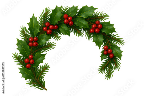 Christmas Wreath Segment — Pine, Holly & Berry Decoration (PNG)