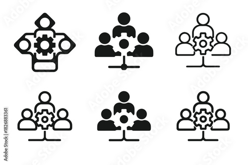 Remote Team Logos. remote team productivity. Icon set. Set Logo of remote team productivity: synchronized workflow. harmonious logo variations of the same