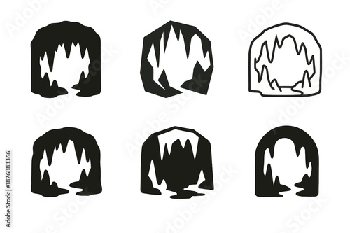 Underwater Cave Icons. underwater caves. Icon set. Set Logo of underwater caves: stalactites and deep shadows. harmonious logo variations of the same