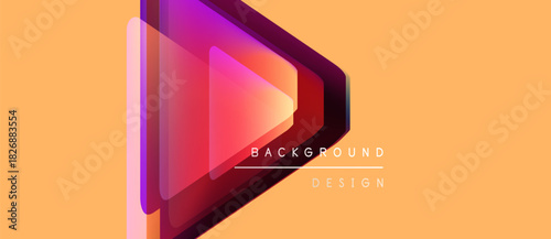 Abstract geometric design. Layers create depth, vibrant colors blend. Orange backdrop complements purple, pink hues. Modern aesthetic.