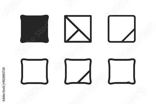 Pillowcase Logo Variations. pillowcase. Icon set. Set Logo of pillowcase: folded fabric corner. harmonious logo variations of the same emblematic concept, each