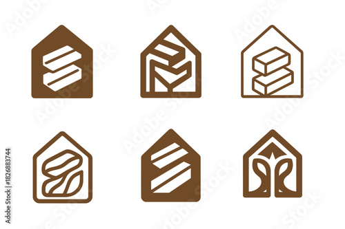 Eco-friendly Material Logos. alternative building materials for eco-friendly homes. Icon set. Set Logo of alternative building materials for eco-friendly