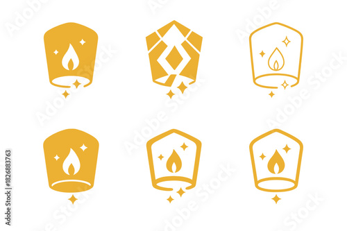 Wish Logo Variations. Wish. Icon set. Set Logo of wish: lantern floating upward. harmonious logo variations of the same emblematic concept, each with different