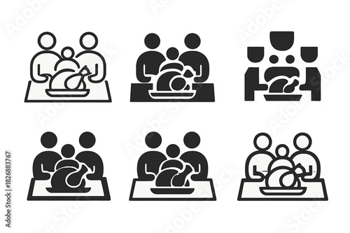 Thanksgiving Logos Collection. sharing a Thanksgiving meal. Icon set. Set Logo of sharing a Thanksgiving meal: family gathered around a table. harmonious logo