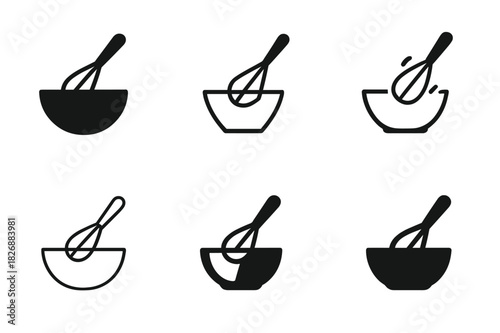 Cooking Technique Icons. Cooking techniques. Icon set. Set Logo of cooking techniques: whisk and mixing bowl. harmonious logo variations of the same emblematic