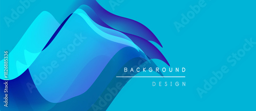 Abstract flowing shapes, vibrant blue hues, modern design. Background features smooth gradients, dynamic curves, text overlay.