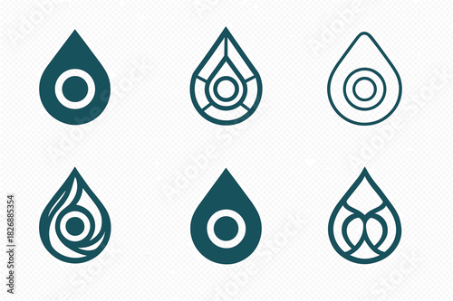 Deep Logo Variations. Deep. Icon set. Set Logo of deep: abyssal drop symbol. harmonious logo variations of the same emblematic concept, each with different