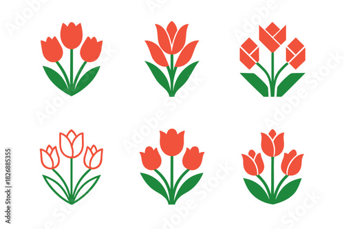 Tulip Logo Variations. Tulip. Icon set. Set Logo of tulip: tulip bouquet. harmonious logo variations of the same emblematic concept, each with different