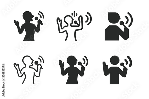 Harmonious Art Logos. Performance art. Icon set. Set Logo of performance art: body and sound expression. harmonious logo variations of the same emblematic