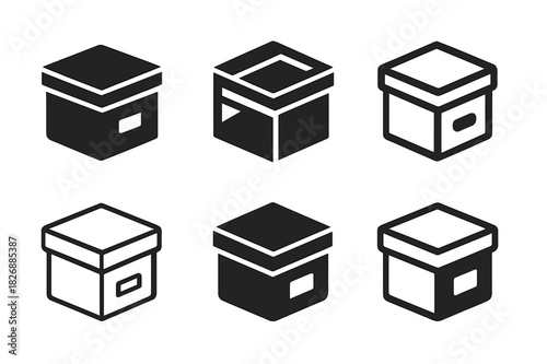 Custom Storage Logos. Creating custom-designed home storage solutions. Icon set. Set Logo of creating custom-designed home storage solutions: storage box with