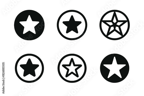 Harmonious Wish Logos. Wish. Icon set. Set Logo of wish: star inside circle. harmonious logo variations of the same emblematic concept, each with different