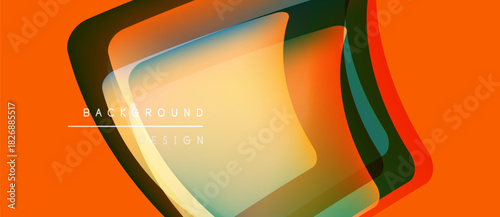 Abstract geometric shapes overlap, creating vibrant orange gradient effect. Text reads background design centrally positioned. Modern visual composition.