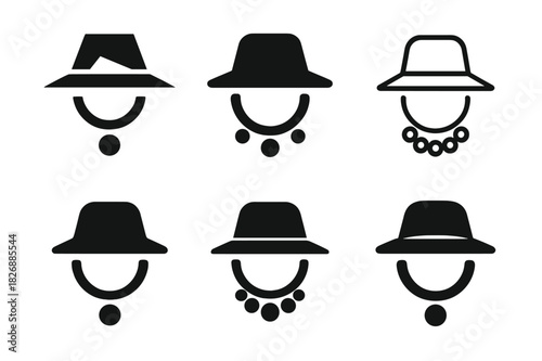 Timeless Fashion Logos. Timeless fashion and slow fashion principles. Icon set. Set Logo of timeless fashion: classic hat and accessory emblem. harmonious logo