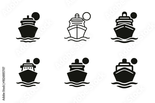 Cruise Logo Collection. Cruise vacations and boat tours. Icon set. Set Logo of cruise vacations and boat tours: luxury liner deck view. harmonious logo