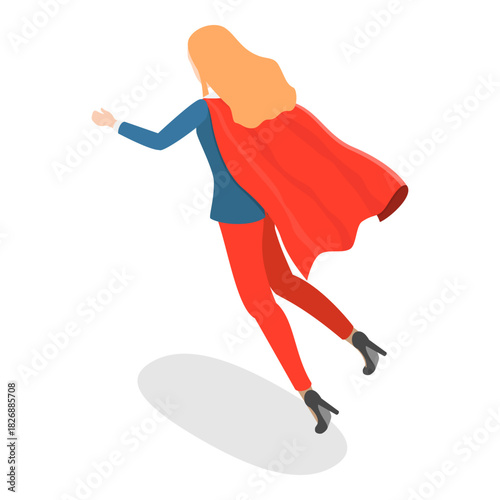 3D Isometric Flat Vector Set of Hero Persons, Superhero Business Persons Various Poses. Item 3