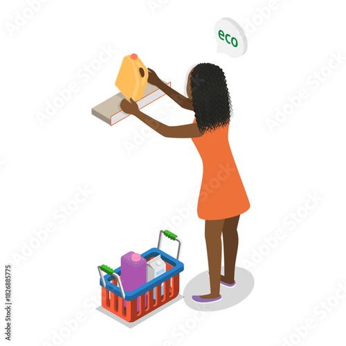 3D Isometric Flat Vector Illustration of Happy Shoppers, People Having Good Time in a Mall or Grocery Store. Item 1