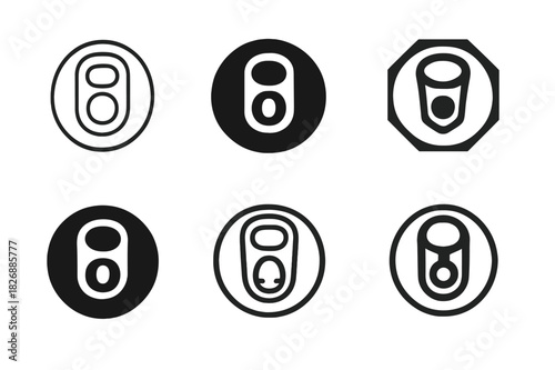 Soda Can Icon Set. soda can open. Icon set. Set Logo of soda can open: open tab close-up. harmonious logo variations of the same emblematic concept, each with