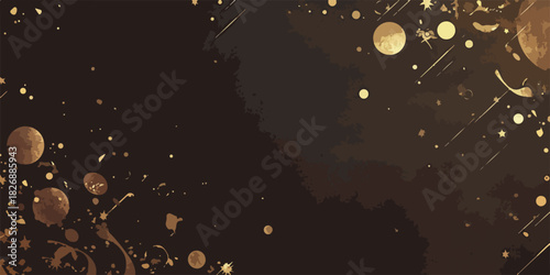 きらめく金色の粒子とぼかし効果が美しい、幻想的な背景デザインのベクターイラスト。