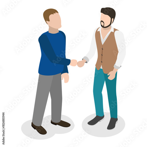 3D Isometric Flat Vector Set of Greeting Gestures, Friends or Colleagues Greet Each Other. Item 6