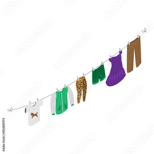 3D Isometric Flat Vector Illustration of Clothes Ropes, Drying Accessories after Washing. Item 1