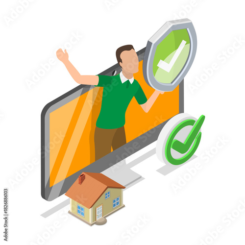 3D Isometric Flat Vector Illustration of Insurance Policy, Using of Modern Technologies. Item 2