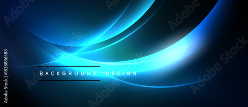 Abstract blue waves, dynamic curves, glowing lines create modern background. Dark space emphasizes bright energy, sleek design.