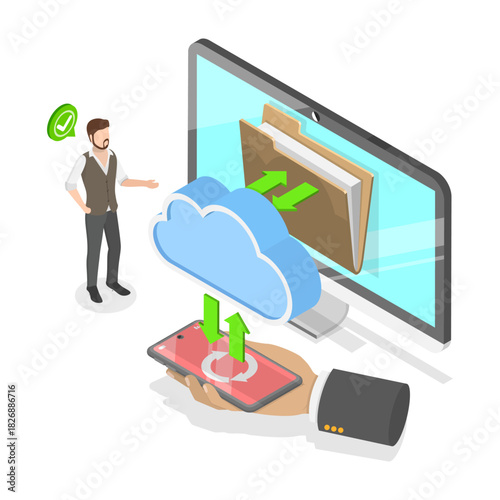 3D Isometric Flat Vector Illustration of Data Loss Prevention , Online Data Protection. Item 1