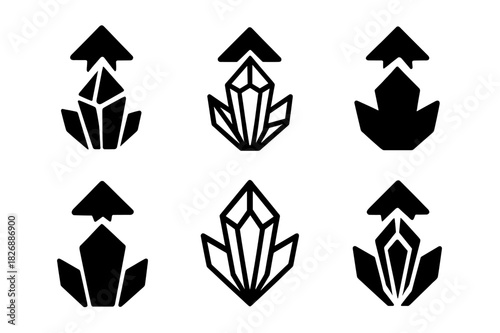 Game Expansion Icons. Game expansions. Icon set. Set Logo of game expansions: crystal upgrade icon. harmonious logo variations of the same emblematic concept,