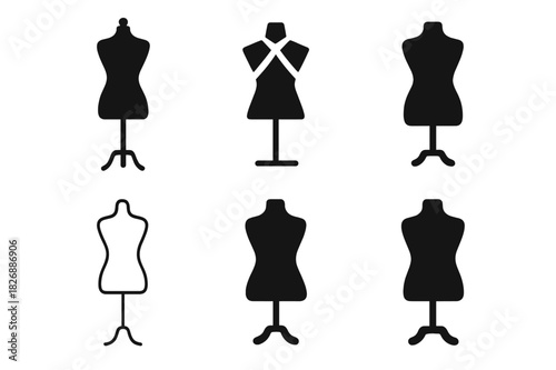 Figure Modeling Logos. Figure modeling. Icon set. Set Logo of figure modeling: mannequin form. harmonious logo variations of the same emblematic concept, each