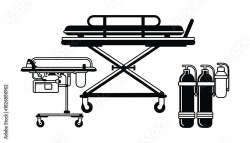 Medical equipment illustration hospital bed oxygen tanks vector