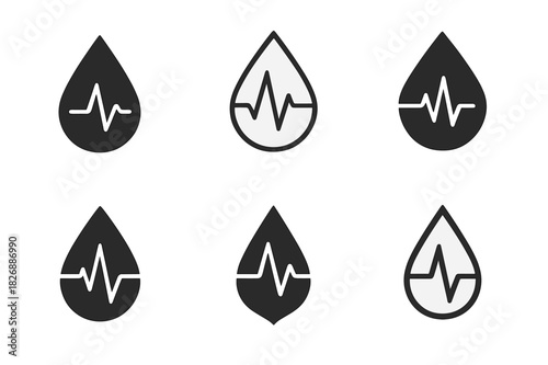 Blood Logo Variations. Blood. Icon set. Set Logo of blood: vital sign heartbeat line. harmonious logo variations of the same emblematic concept, each with