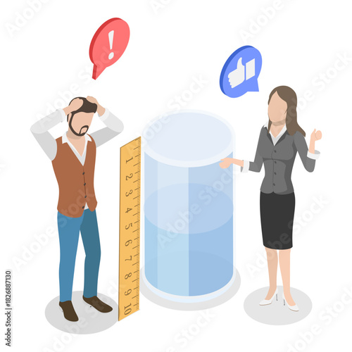 3D Isometric Flat Vector Illustration of Pessimist and Optimist, Positive And Negative Thinking. Item 1