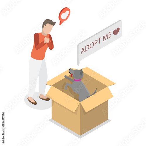 3D Isometric Flat Vector Illustration of Pet Adoption, Charity, Generosity and Kindness. Item 3