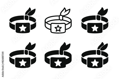 Stylized Wristband Icons. Wristbands. Icon set. Set Logo of wristbands: festival entry band. harmonious logo variations of the same emblematic concept, each
