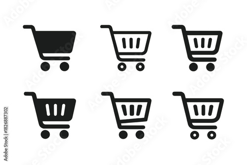 Diverse Cart Logos. Cart. Icon set. Set Logo of cart: shopping basket on wheels. harmonious logo variations of the same emblematic concept, each with different